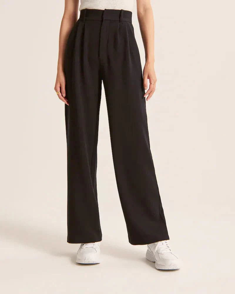 Women's Trousers - High-Waisted Wide Legs - Comfortable Lightweight Fabric - Elegant Fit
