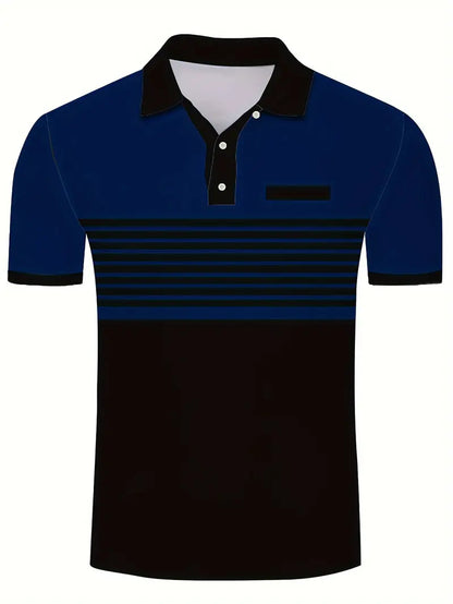 Men's Polo Shirt - Striped Design - Tailored Fit - Short-Sleeved Breathable Casual