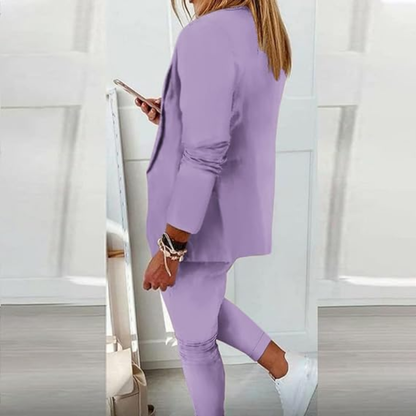 Women's Blazer Set - Tailored Fit - Notch Lapel - Ankle-Length Slim Fit Trousers