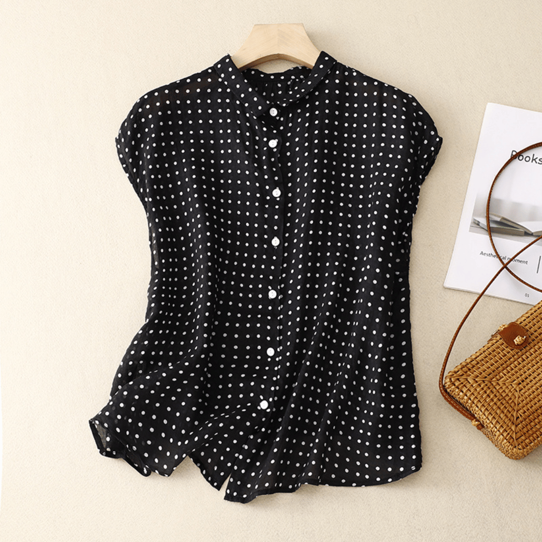 Polka Dot Collared Relaxed Fit Blouse for Women – Casual Stylish Comfort