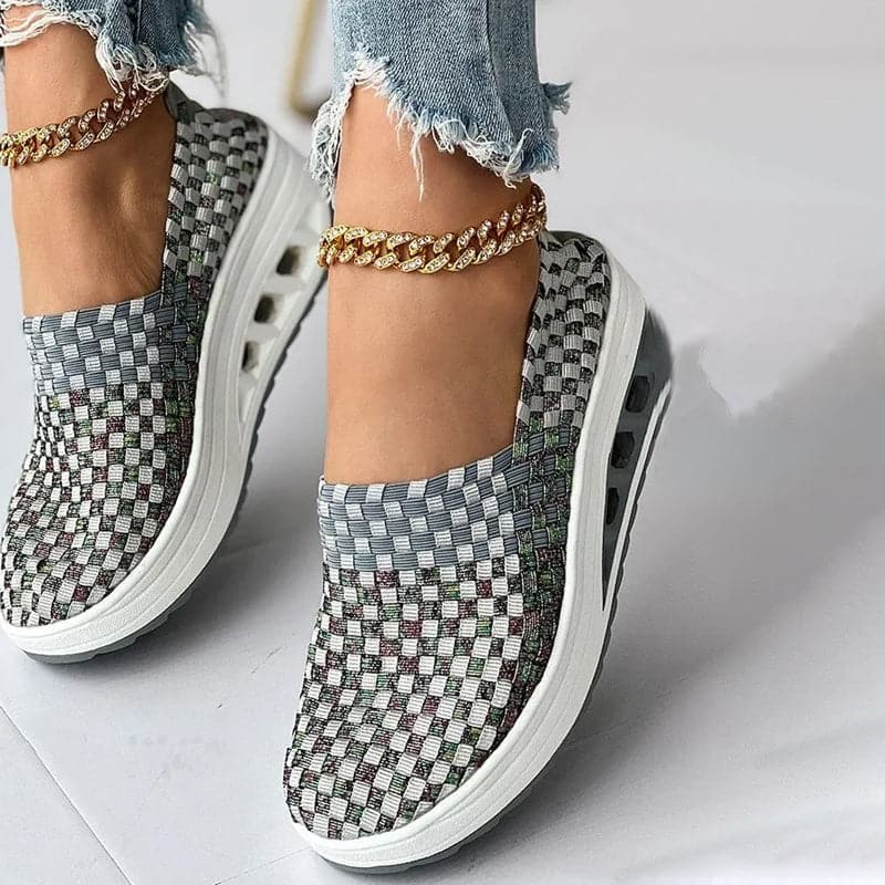 Women's Slip-on Sneakers - Breathable Woven Design - Platform Sole - Lightweight and Comfortable