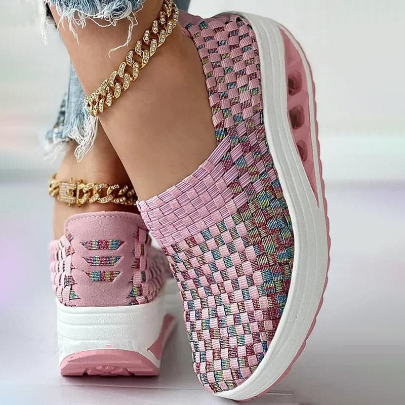 Women's Slip-on Sneakers - Breathable Woven Design - Platform Sole - Lightweight and Comfortable