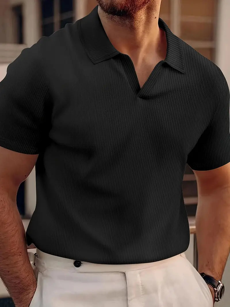 Men's Polo Shirt – Slim Fit – Short-Sleeved – Soft Ribbed Knit – Classic Collar