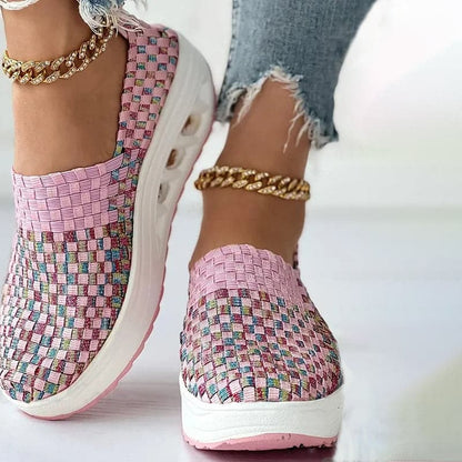 Women's Slip-on Sneakers - Breathable Woven Design - Platform Sole - Lightweight and Comfortable