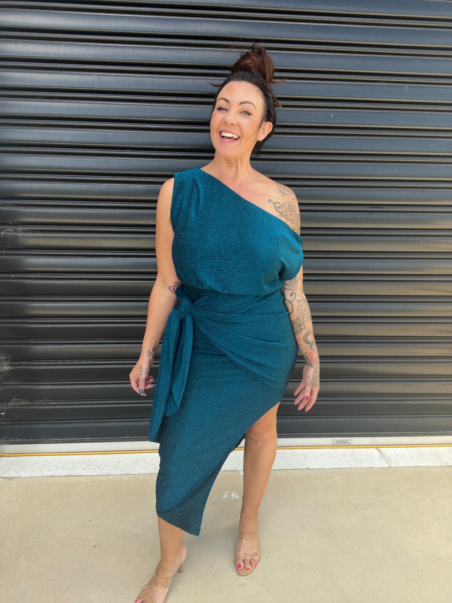 Women Dress - Asymmetric One-Shoulder - Slim Fit - Midi Length with Slit