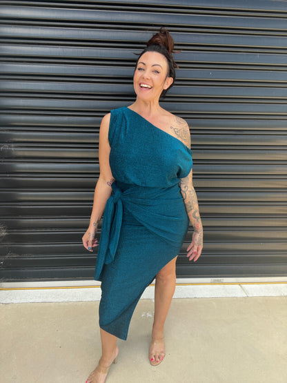 Women Dress - Asymmetric One-Shoulder - Slim Fit - Midi Length with Slit