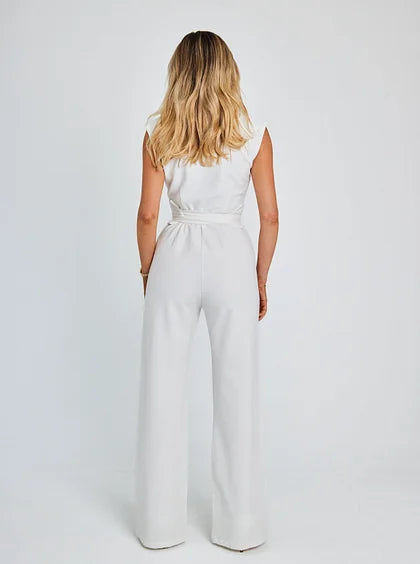 Olivette - Sleeveless jumpsuit with belt and wide legs