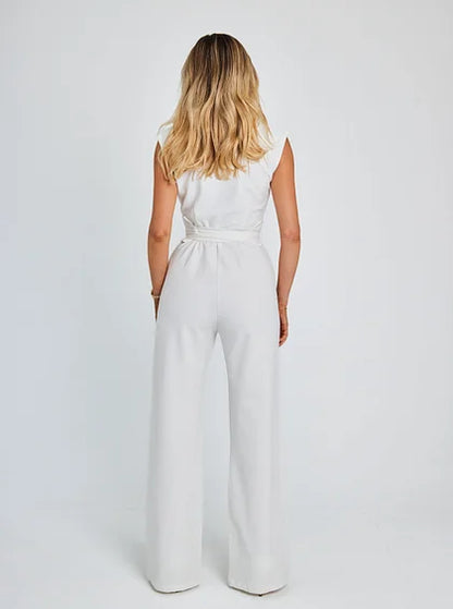 Olivette - Sleeveless jumpsuit with belt and wide legs