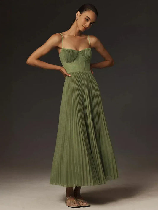 Octavia - Discontinued Midi Dress with Pleated Tulle Bustier