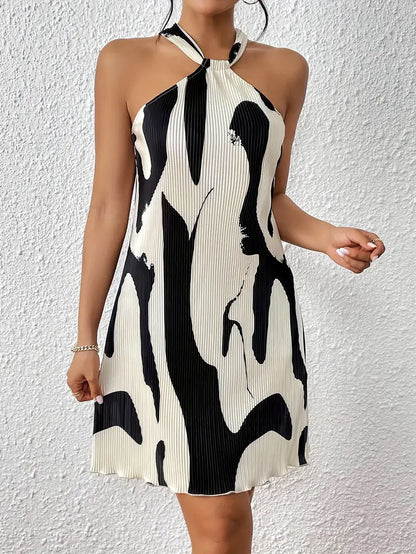 Dress for Women - Sleeveless A-line - Halterneck - Light and Elegant Fit