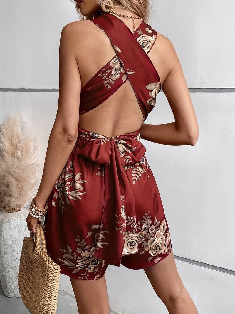 Women's Playsuit - Sleeveless V-neck - Light and Airy - Waistband for Flattering Fit