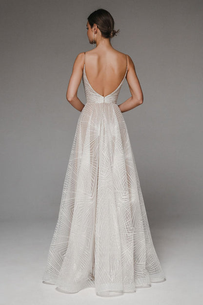 Women's Evening Dress – A-Line Cut – Chiffon – Spaghetti Straps – Geometric Pattern