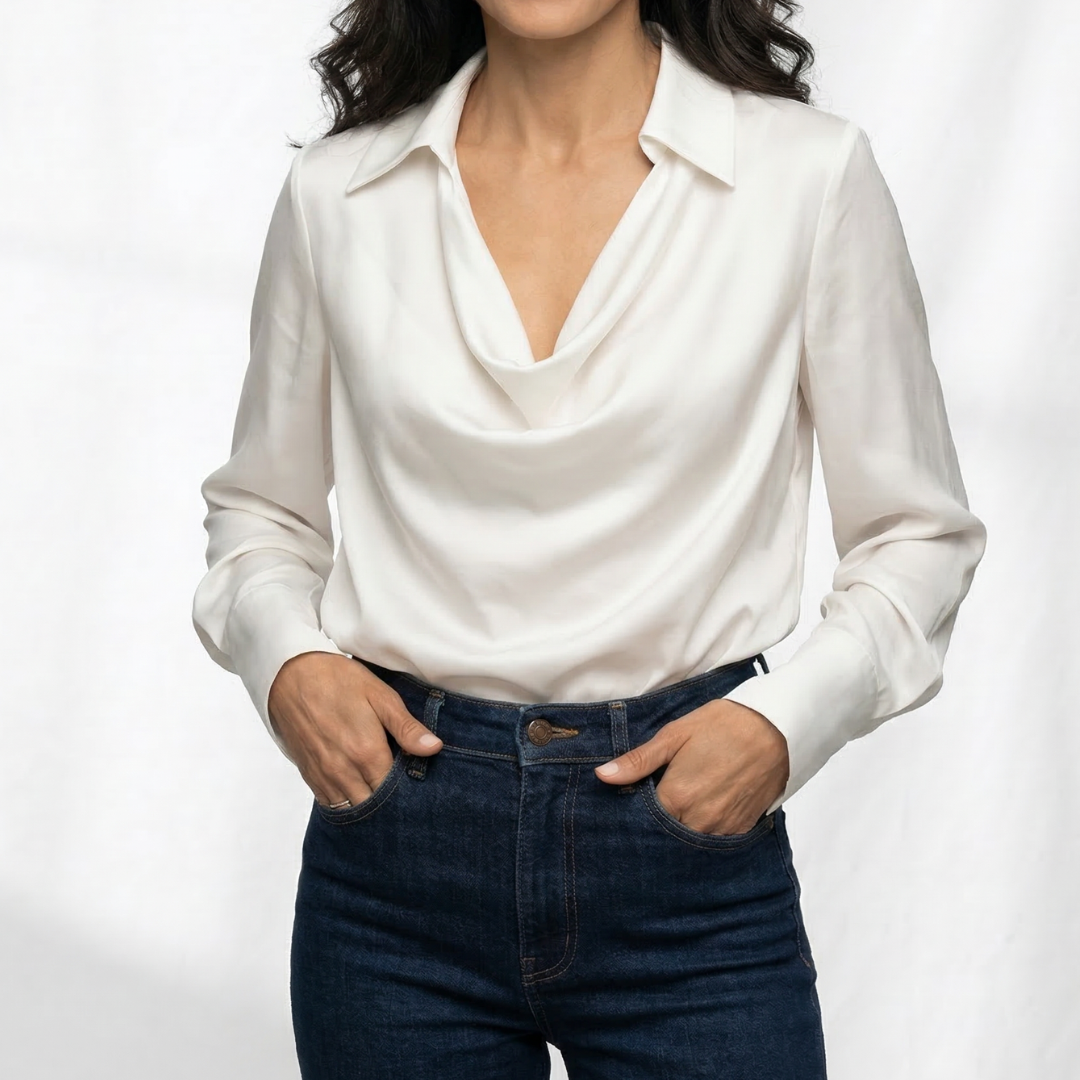 Draped Relaxed Fit Collared Blouse for Women – Stylish & Comfortable Everyday Wear