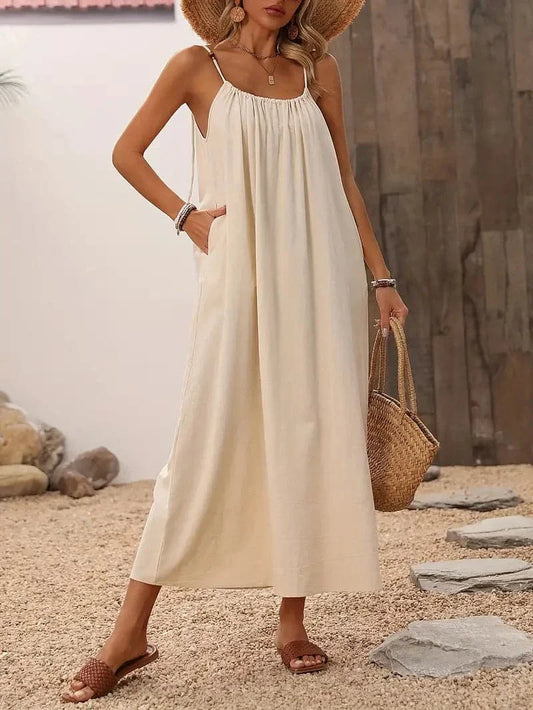 Women's Maxi Dress - Sleeveless with Spaghetti Straps - Loose Fit - Light and Airy