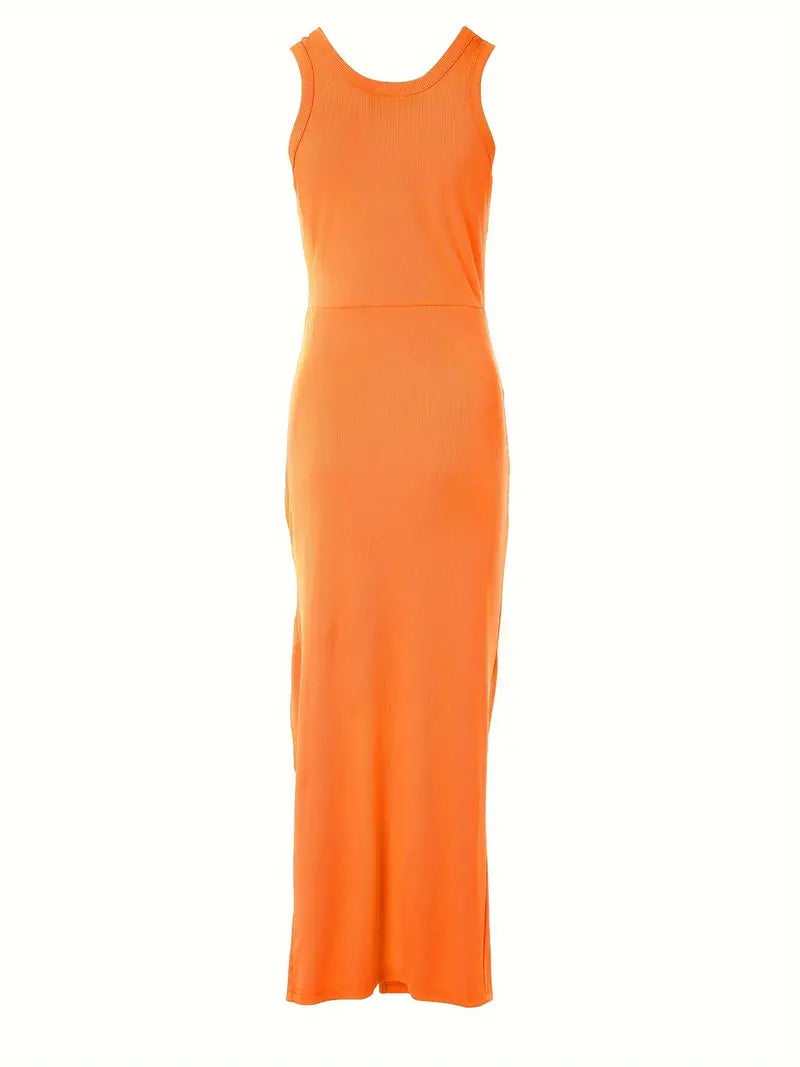 Women's Dress - Sleeveless Bodycon - Slit & Ruched Details - Elegant & Light