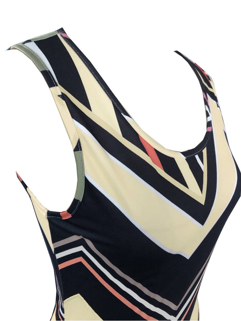 Women's Maxi Dress - Sleeveless - High Neck - Side Slit - Geometric Pattern