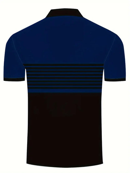 Men's Polo Shirt - Striped Design - Tailored Fit - Short-Sleeved Breathable Casual
