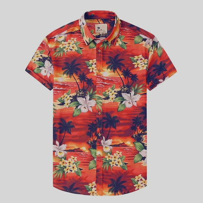 Men's Shirt - Short-Sleeved Hawaiian Shirt - Relaxed Fit - Tropical Floral Print