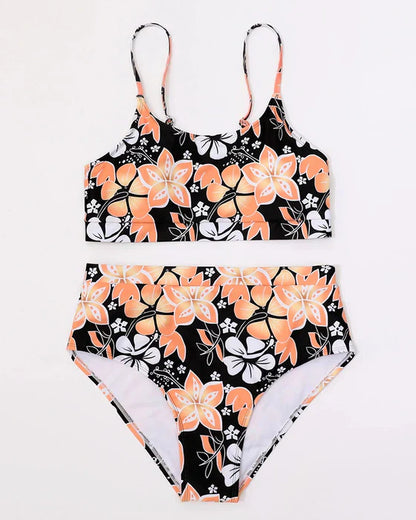 Women's Bikini Set – High Waist – Tank Top with Straps – Floral – Breathable Stretch Fabric