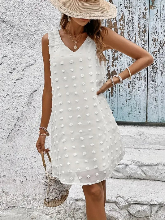 Women's Sleeveless Summer Dress - V-neck - Light and Airy - A-line Fit