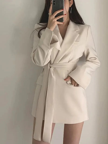Women's Blazer Dress - Tailored Fit - Belted Waist - Single Button with Flap Pockets