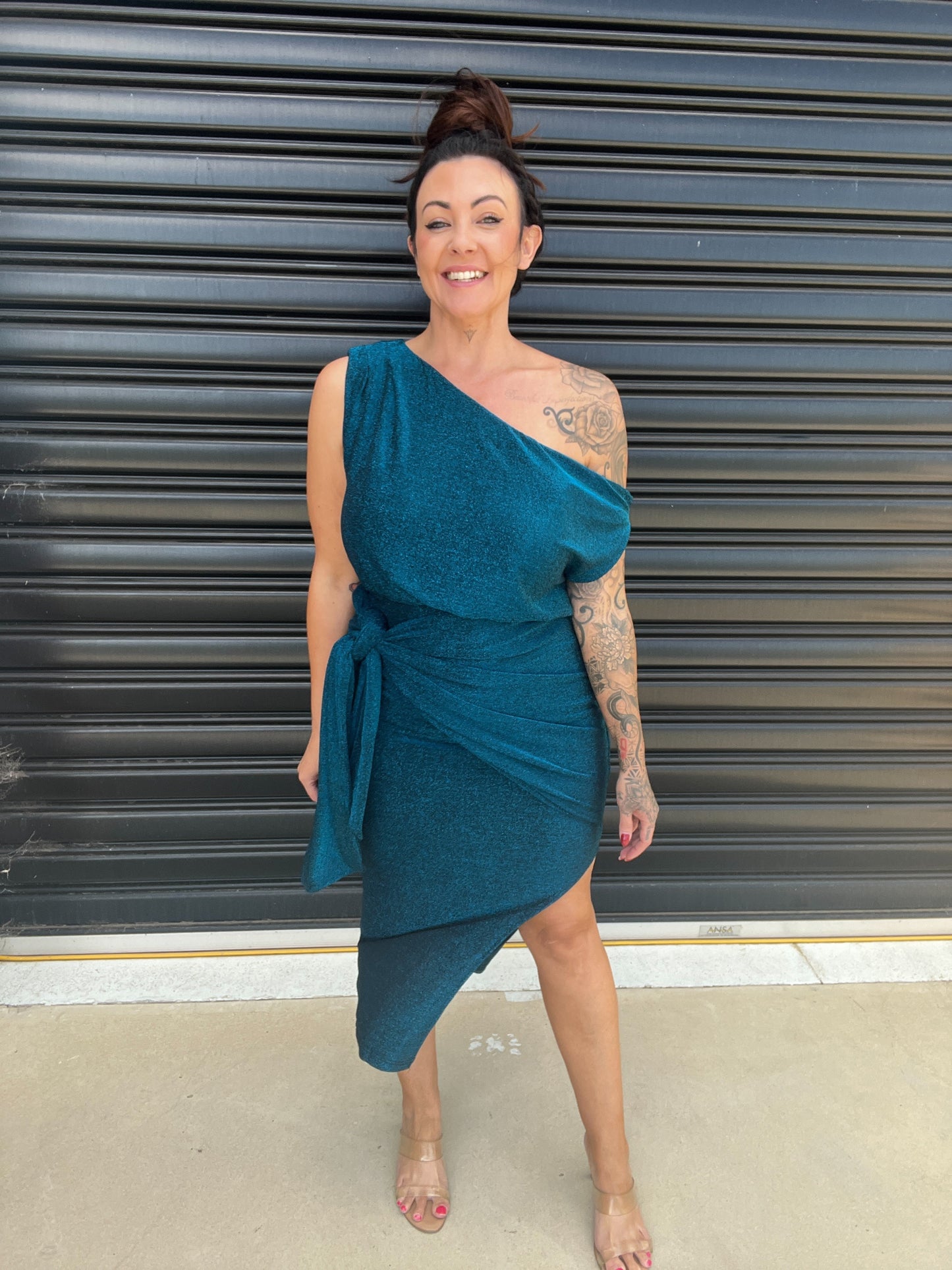 Women Dress - Asymmetric One-Shoulder - Slim Fit - Midi Length with Slit