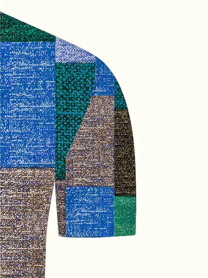 Men's Polo Shirt - Patchwork Design - Button Closure - Short-Sleeved - Breathable and Casual