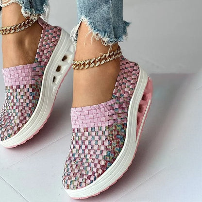 Women's Slip-on Sneakers - Breathable Woven Design - Platform Sole - Lightweight and Comfortable