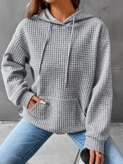 Women's Hoodie – Quilted Design – Relaxed Fit – Kangaroo Pocket – Ribbed Edges