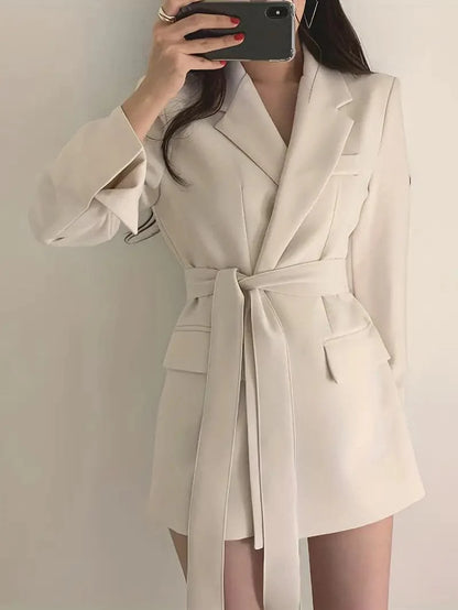 Women's Blazer Dress - Tailored Fit - Belted Waist - Single Button with Flap Pockets
