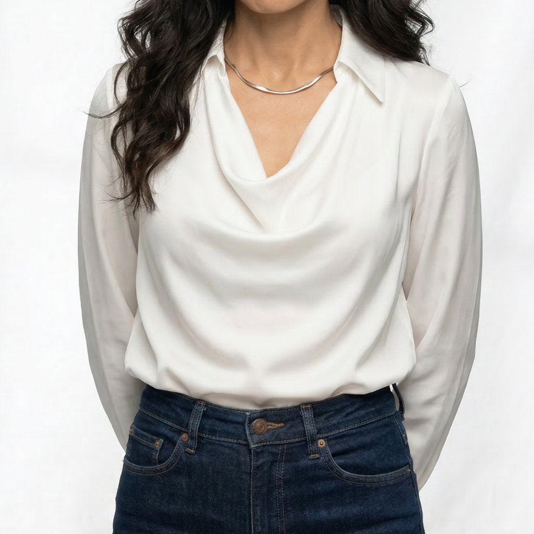 Draped Relaxed Fit Collared Blouse for Women – Stylish & Comfortable Everyday Wear