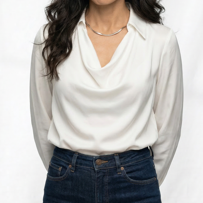 Draped Relaxed Fit Collared Blouse for Women – Stylish & Comfortable Everyday Wear