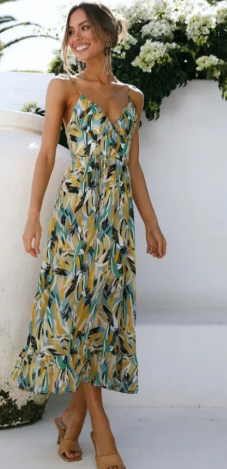 Women's Summer Dress - Midi Length - Sleeveless with Adjustable Straps - Light and Breathable