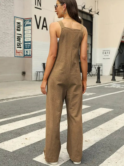 Women's Overall - Loose Fit - Wide Legs - Button Details - Casual Everyday Style
