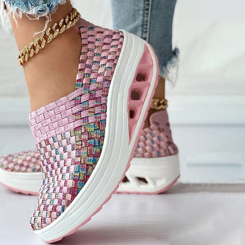 Women's Slip-on Sneakers - Breathable Woven Design - Platform Sole - Lightweight and Comfortable