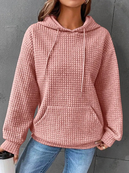 Women's Hoodie – Quilted Design – Relaxed Fit – Kangaroo Pocket – Ribbed Edges