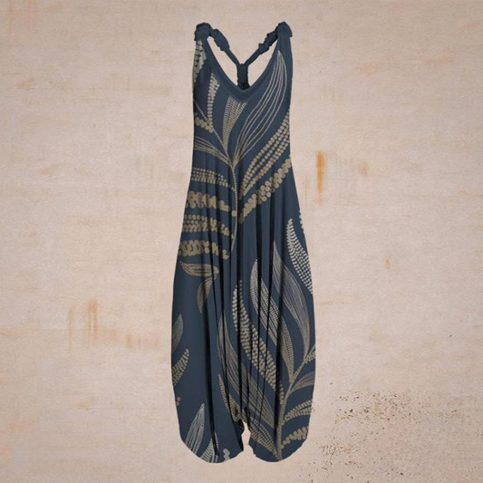 Women's Jumpsuit – Loose-Fitting Harem Style – Sleeveless V-Neck – Bohemian Casual Look