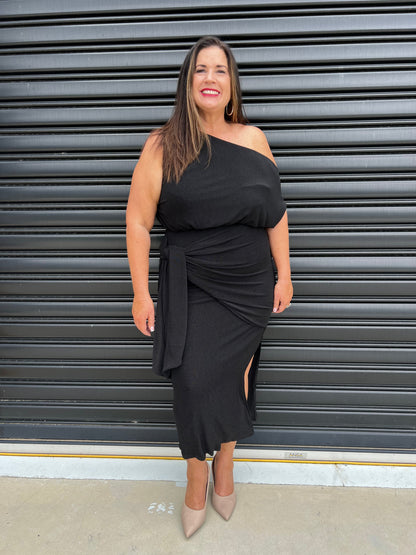 Women Dress - Asymmetric One-Shoulder - Slim Fit - Midi Length with Slit
