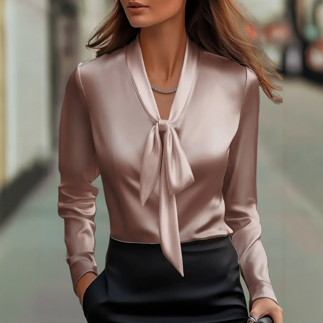 Tie Neck Satin Blouse for Women – Sophisticated Office Elegance