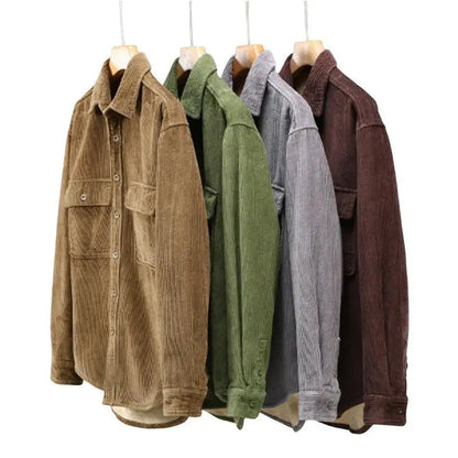 Men's Shirt Jacket - Corduroy - Lined - Button Closure - Casual and Durable Design