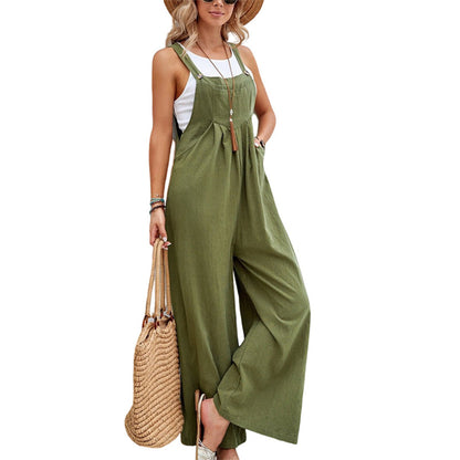 Women's Jumpsuit - Wide Legs - Sleeveless with Adjustable Straps - Light and Breathable