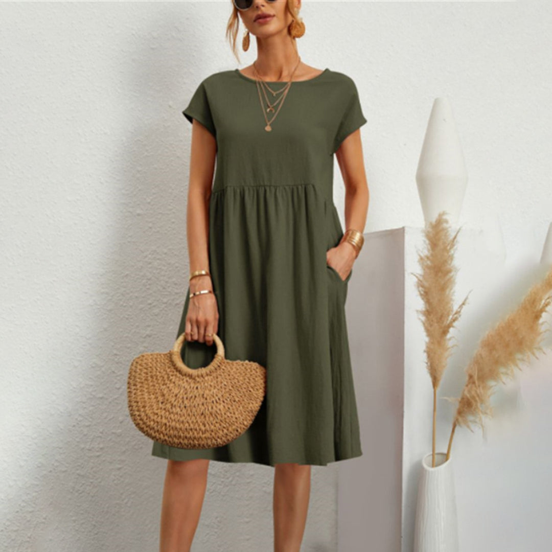 Women's Dress - Loose Fit - Round Neck - Short Sleeves - Light and Breathable