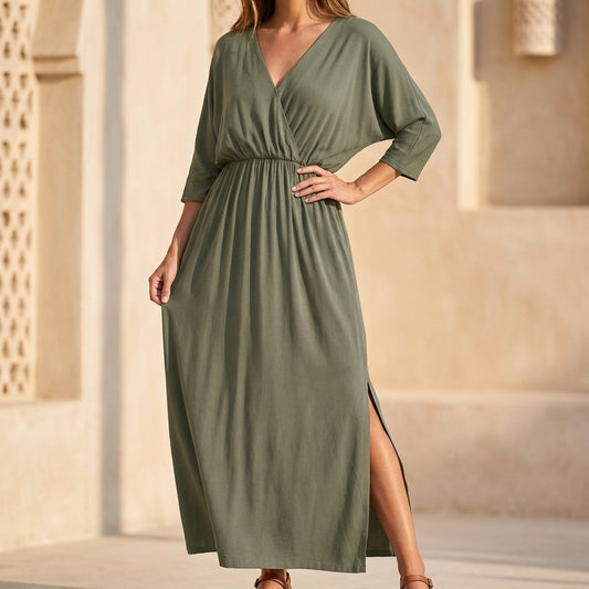 Flowy V-Neck Maxi Dress for Women – Effortless Elegance & Everyday Comfort