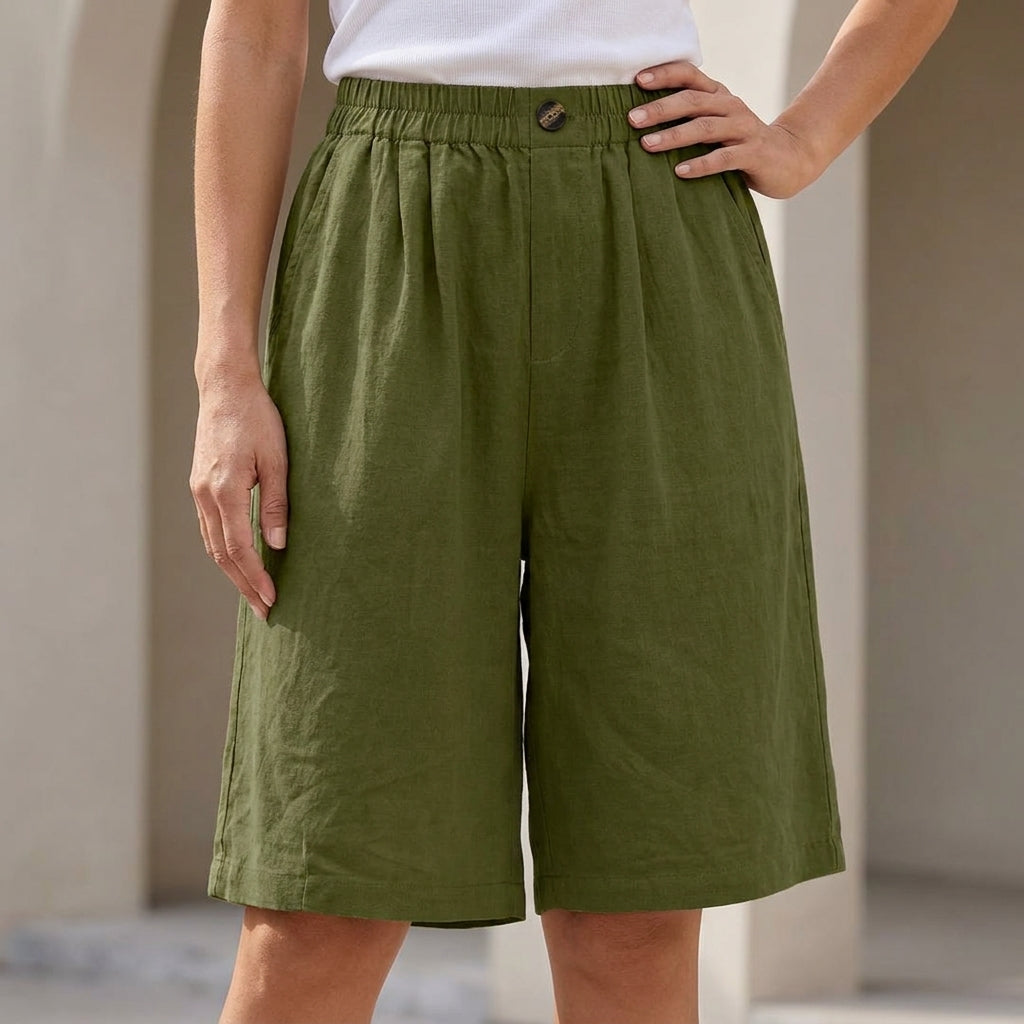 Relaxed Fit Wide-Leg Bermuda Shorts for Women – Breathable Everyday Comfort