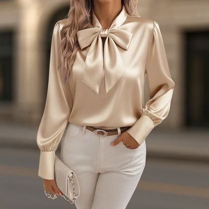 Bow Tie Neck Blouse for Women – Elegant Office-to-Evening Style