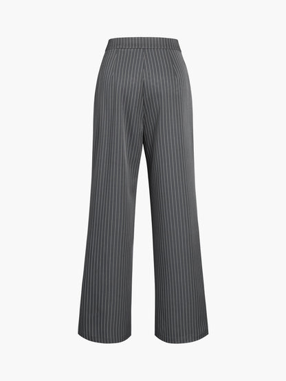 Women's Pants - High-Waisted Wide Leg - Classic Striped Design - Elegant Look