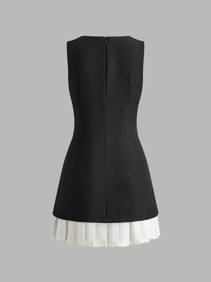 Women Dress - Sleeveless - High Neck - Pleated Layered Skirt - Elegant & Stylish