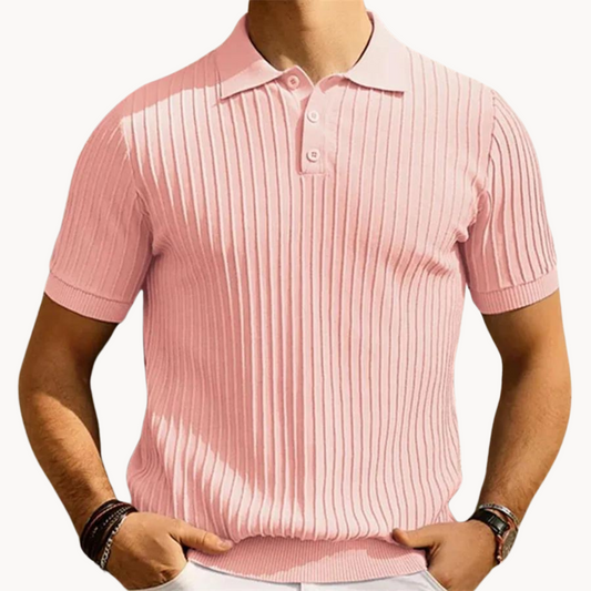 Men's Polo Shirt - Ribbed Knit - Slim Fit - Button Closure - Comfortable & Stylish