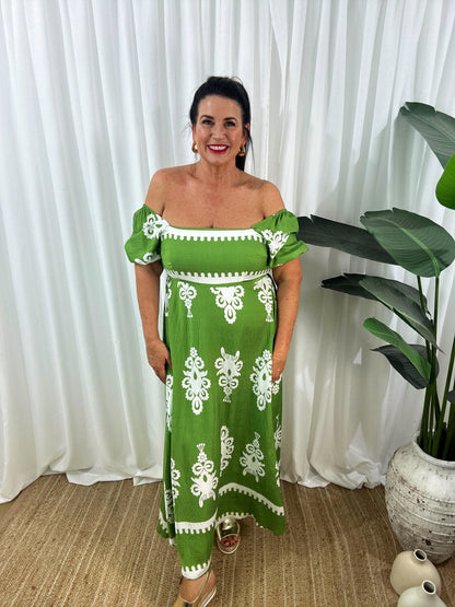 Women's Maxi Dress - Off-Shoulder - Puff Sleeves - Flowy and Elegant Design