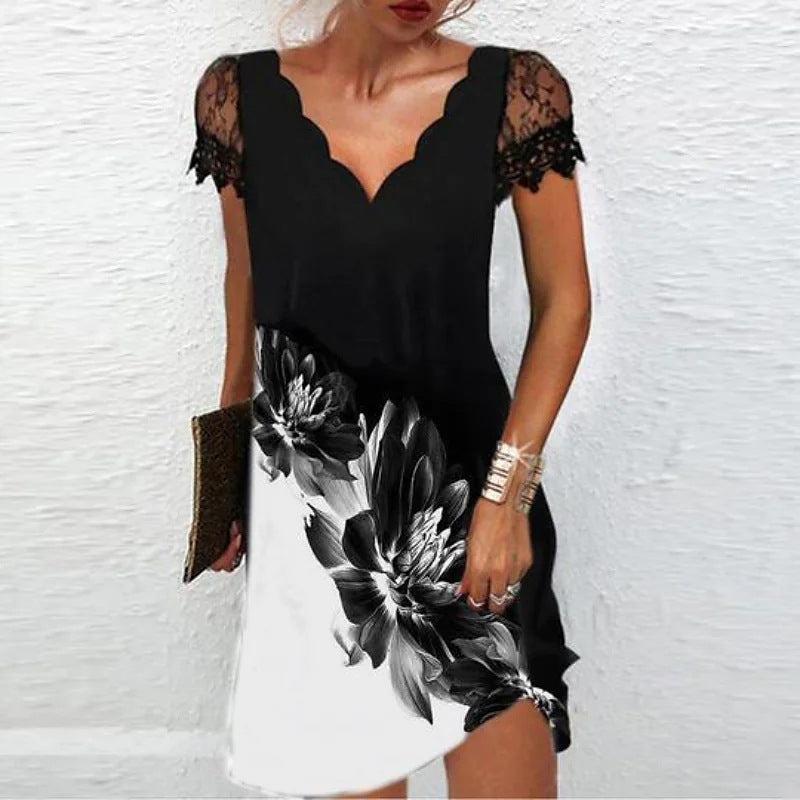 Dress for Women – Slim Fit Midi – Lace Sleeves – Sculpted Neckline – Elegant Cut